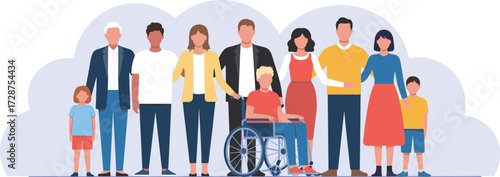 diversity, inclusion, community, people, group, wheelchair, children, adults, elderly, support, unity, 
