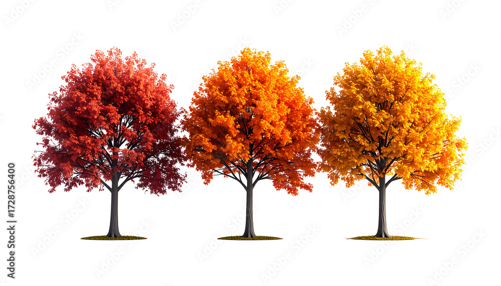 Naklejka premium Three autumn trees in a gradient of fall colors
