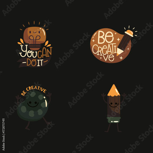 Cartoon pencil illustration with “Let’s Create” text, encouraging creativity, imagination, and artistic learning.