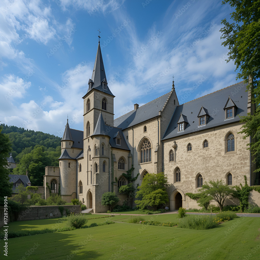 Obraz premium The Benedictine Abbey of St. Maurice and St. Maurus of Clervaux. Clervaux, Luxembourg. 2021/07/10.