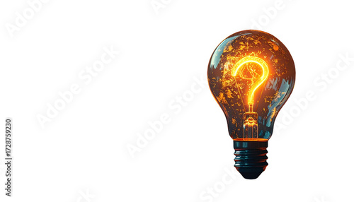 Illuminated lightbulb with a question mark