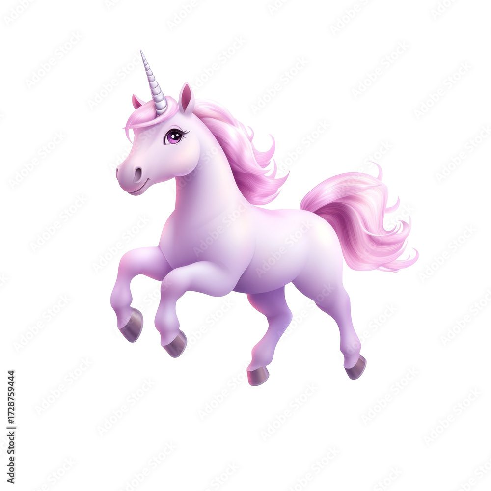 Fototapeta premium Pink unicorn with glittery mane and tail on black background