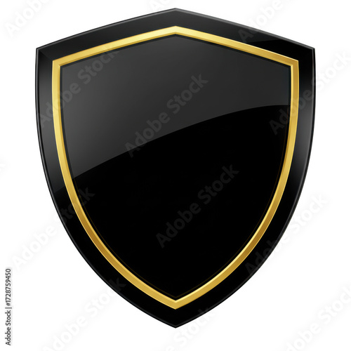 Black shield with gold trim isolated on transparent background