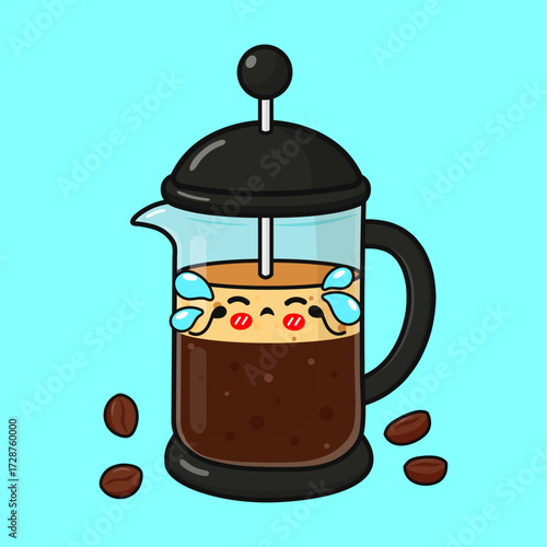 Coffee french press crying sad emotion concept