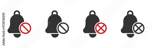 No bell sound vector icons set. Vector silence signs. No sound icon. Mute sign