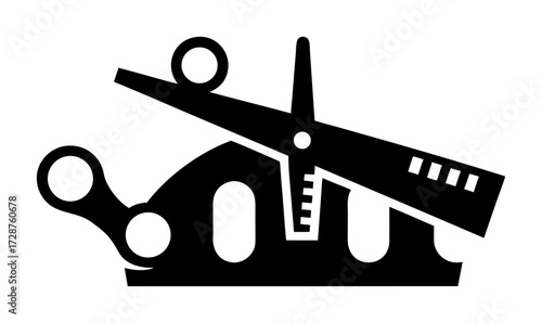 Vector art of silhouette of scissors cutting a ruler, symbolizing measurement, precision, tailoring, or cutting back