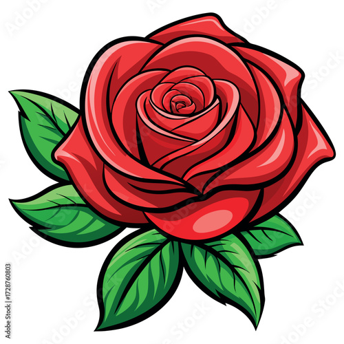 Red Rose Vector Illustration with Green Leaves – Floral Design for Print and Digital Art
