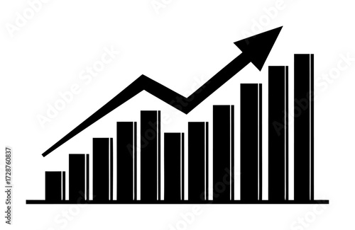 Vector art of black bar graph with an upward trending arrow