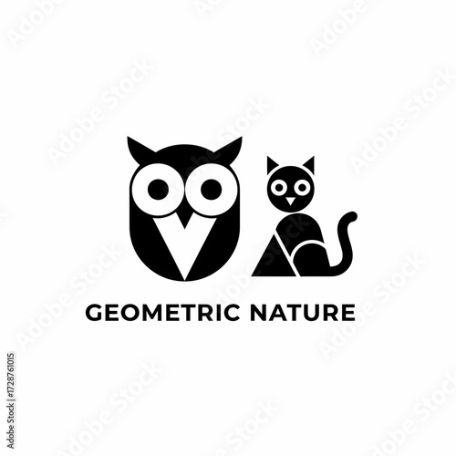 Geometric owl and cat vector illustration nature icon scalable svg file vector