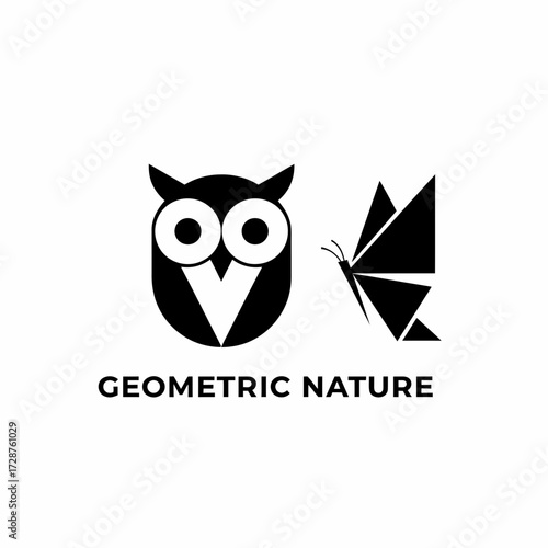 Geometric owl and butterfly vector illustration scalable icon for nature and design projects vector