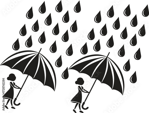 Black Line Raindrops Icons Set including Flat Water Weather Nature and Rain Symbol Collection with Minimal Raindrop Icon Group for UI Web Climate Storm Forecast and Environment Design Projects