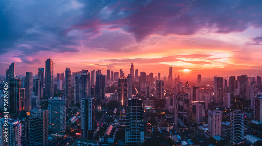 Fototapeta premium Building in modern city at twilight.