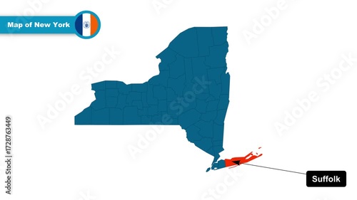 Suffolk Map Video, New York map, Political Map of New York, New York USA, with all states, national flag and borders, travel, education, geography, and global studies.
