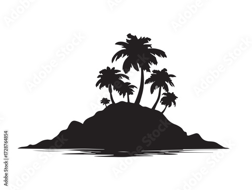 Beautiful desert island silhouette illustration in elegant vector