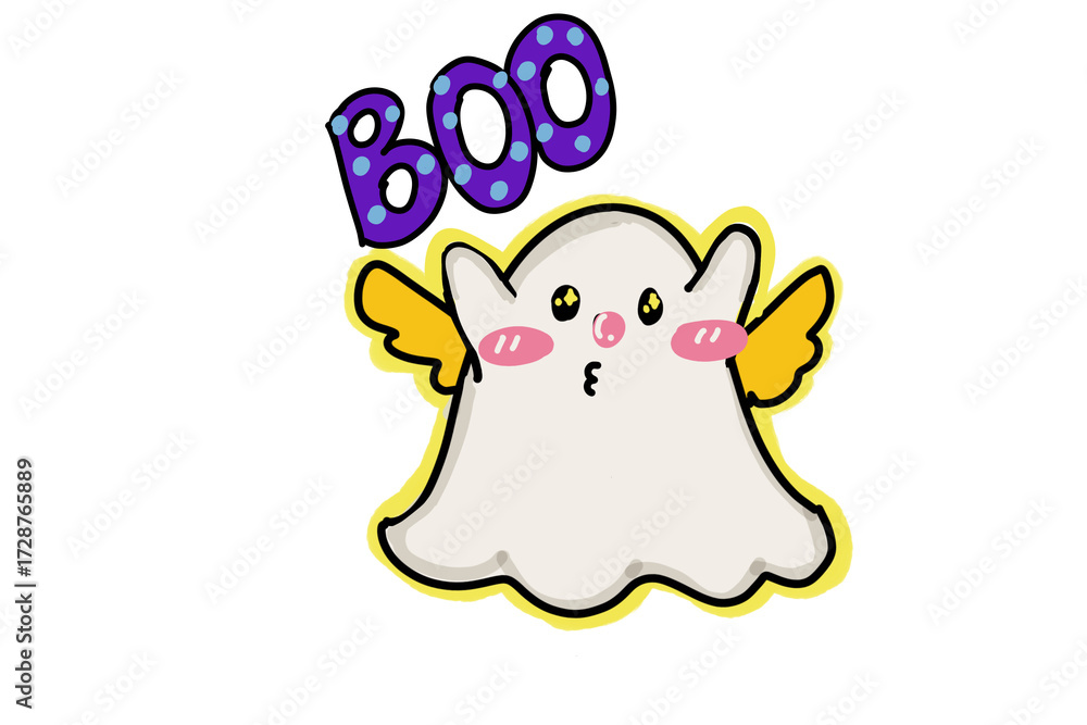 Naklejka premium A cute little ghost in boo mode