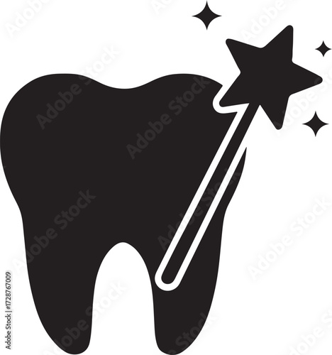 Silhouette of a tooth fairy wand icon, perfect for magical dental themes and kids’ designs.