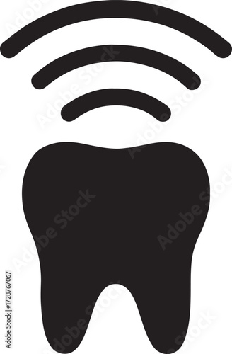 Minimalist silhouette of a tooth with WiFi signal icon, perfect for dental technology designs.