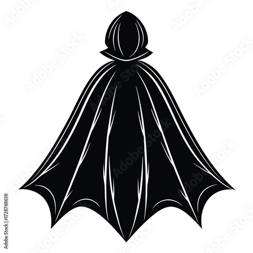 Solid Black Cloak of Levitation Silhouette in Mid-Sway on White Background (3).eps
