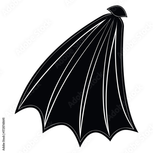 Solid Black Cloak of Levitation Silhouette in Mid-Sway on White Background (2).eps