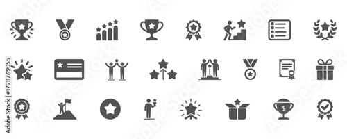 Collection of modern achievement and success icons for business and competition isolated on white background