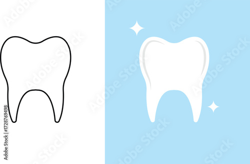 tooth dental line art with tooth shining vector illustration in blue background