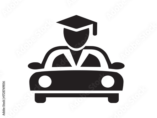 Driving School Symbol in Modern Bold Silhouette Vector Illustration Graphic Artwork