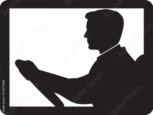 Elegant Driving School Concept in Professional Solid Black Silhouette Vector Graphic Illustration