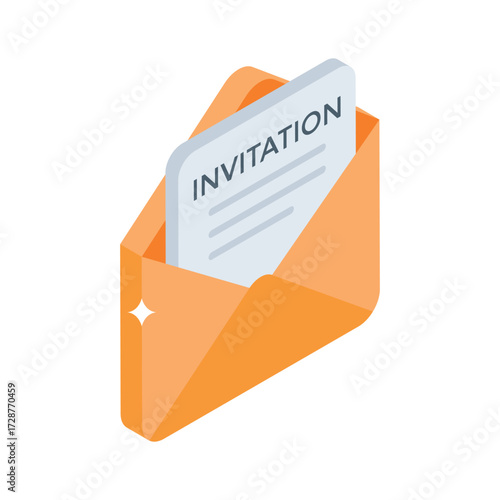 Premium isometric style icon of formal invitation card