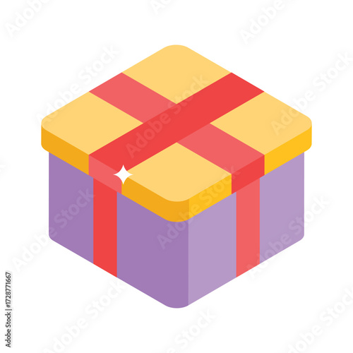 Handy isometric icon of wrapped party gift box