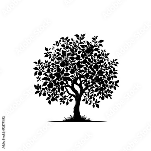 Apple Tree Vector Illustration – Natural Orchard with Ripe Fruits