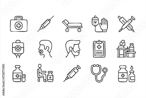 Medical professional icons set with stethoscope, doctor consultation, and treatment symbols vector design