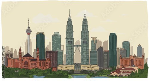 Kuala Lumpur Cityscape A Colorful Illustration of Malaysia's Urban Skyline