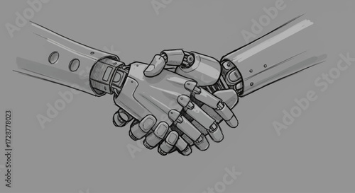 Conceptual illustration of a robotic handshake symbolizing future AI collaboration