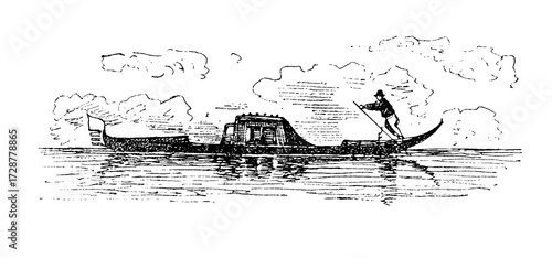 Konstfotografi The Venetian Gondola., old vintage illustration, 1879