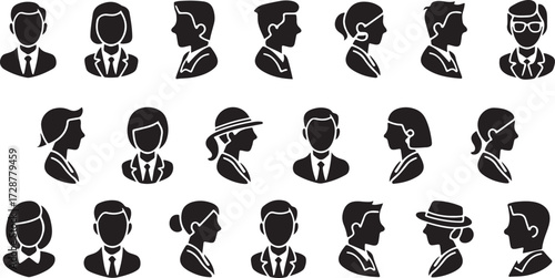 male head silhouette, man profile icon set, human head illustration, avatar face vector, people profile graphics, black white head clipart, printable avatar icons, male face outline, profile silhouett