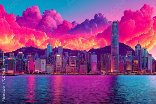 Wallpaper Mural The breathtaking skyline of Hong Kong, captured in pop art style using Generative AI, showcasing vibrant and dynamic visuals. Torontodigital.ca