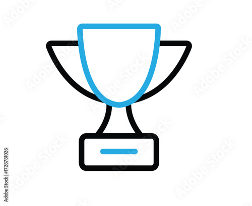 This outline icon depicts a stylized trophy with a blue accent, symbolizing achievement, victory, or recognition in a competition, isolated on a white background.