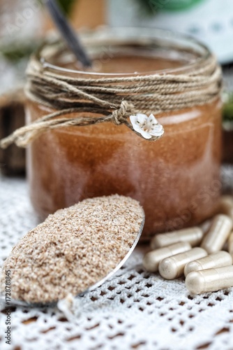 A tablespoon of hydrated psyllium husk, a superfood source of soluble fiber for gut health