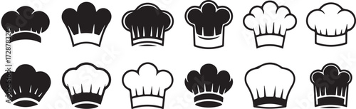 Chef hat icon, Cooking hat vector, Kitchen chef silhouette, Culinary hat design, Food chef cap clipart, Cooking symbol graphic, Restaurant chef logo, Chef cap outline, Professional chef illustration, 