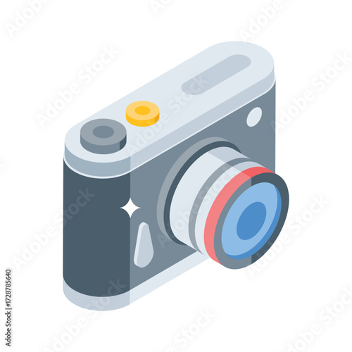 Handy isometric style icon of digital camera lens