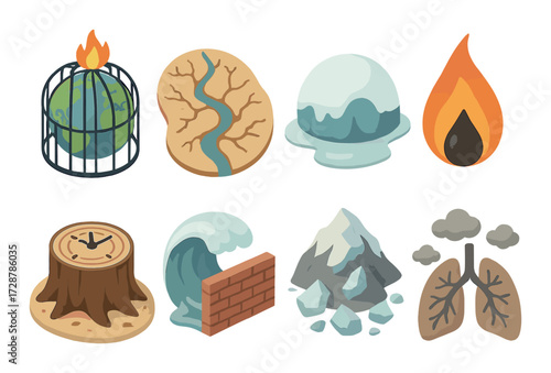 Illustrated elements symbols depicting earth, water, fire, air, and nature concepts