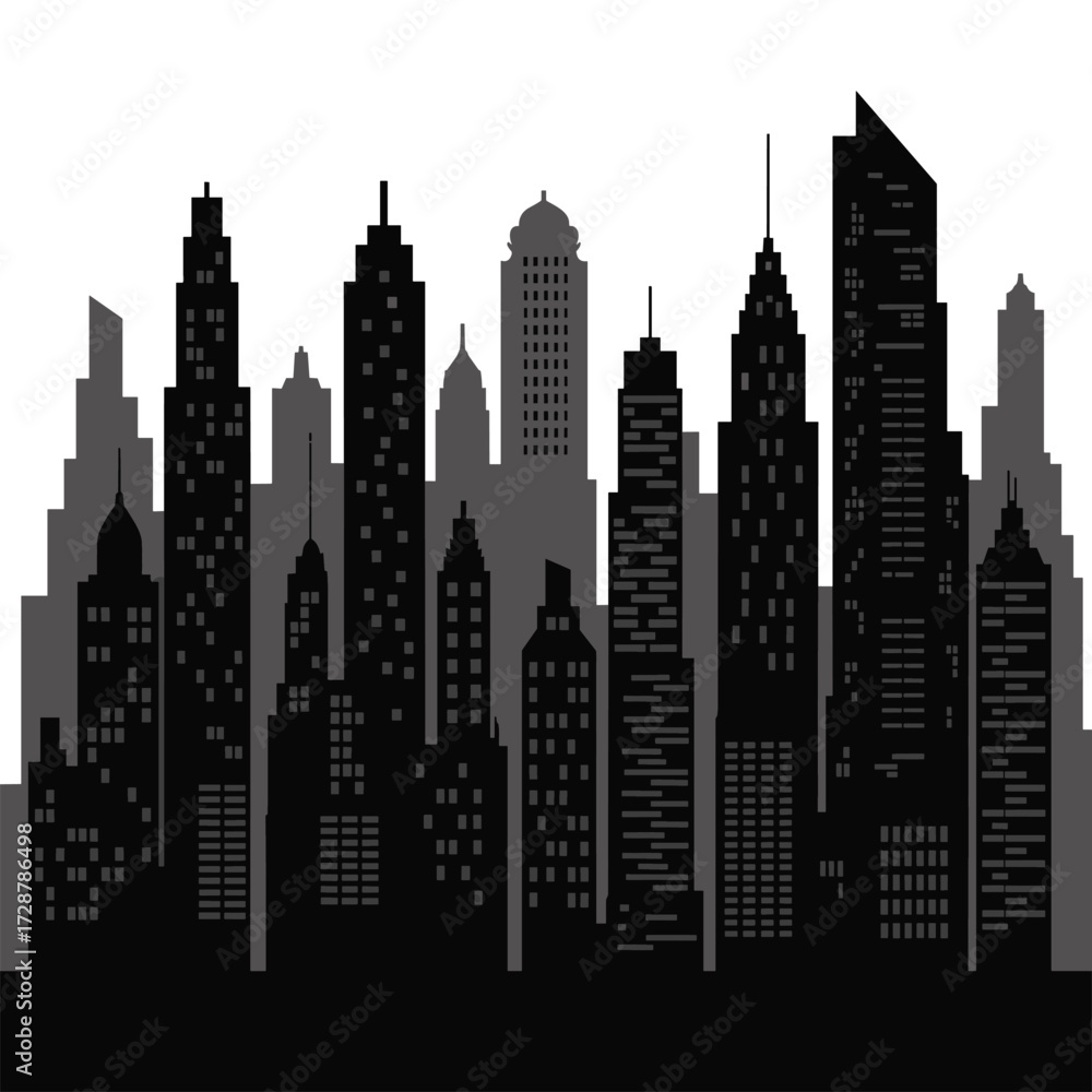 Fototapeta premium Cityscape Silhouette With Tall Buildings And Windows skyscrapers