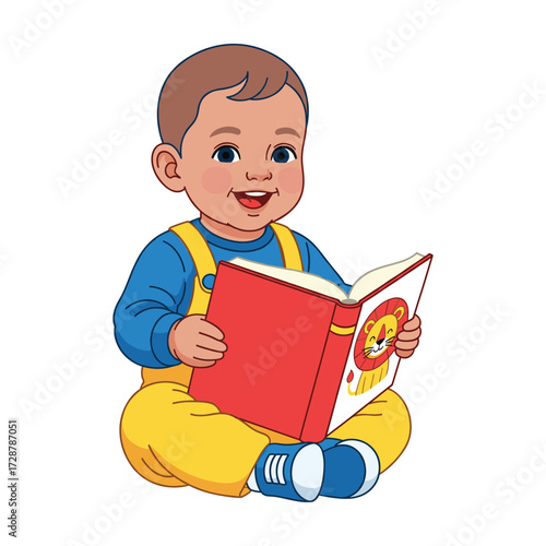 Happy Baby Reading Book: High Quality Flat Vector Illustration
