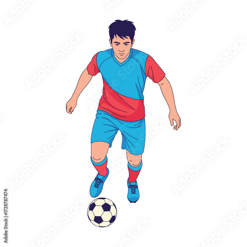 High-Quality Flat Vector Illustration: Focused Soccer Player Vector Graphic