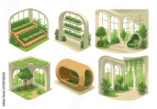 Indoor plant designs with modern greenery and unique furniture arrangements