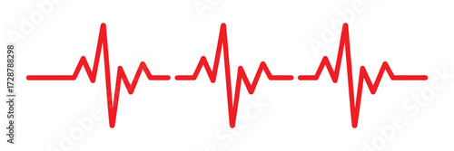 Red electrocardiogram heartbeat line isolated on transparent background