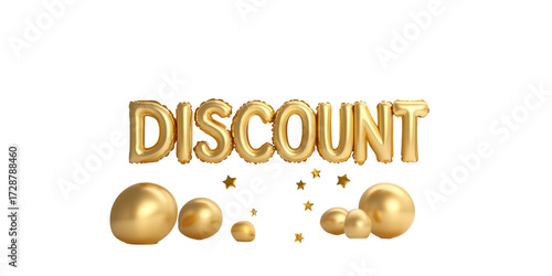 Gold balloon letters and spheres on black background