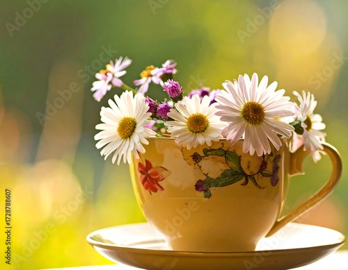 Wallpaper Mural Delicate flowers in a vintage cup Torontodigital.ca