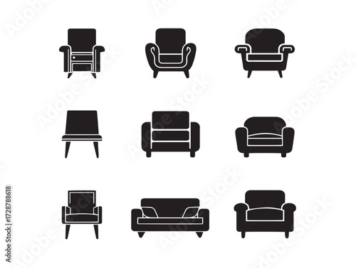 Furniture and Household silhouette icon vector illustration solid black comfortable interior setup