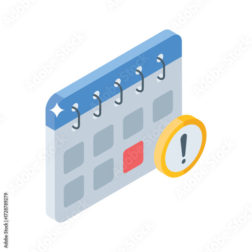 Sleek isometric style icon of calendar event reminder